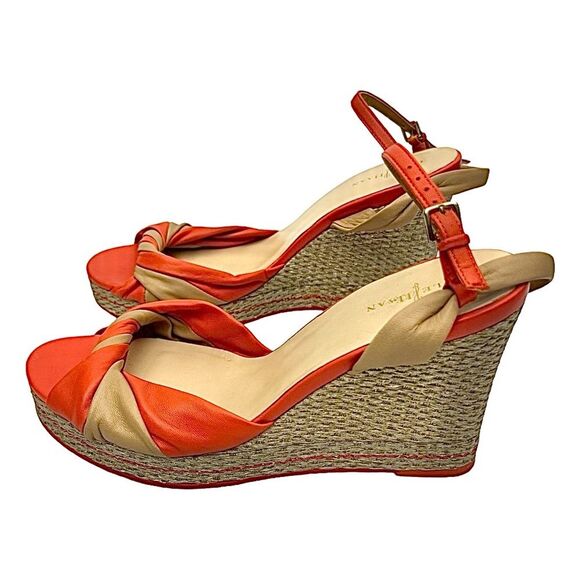 Cole Haan Nike Air Women’s Orange Tan Leather Wedge Sandals Size 8.5 Medium - Picture 6 of 7